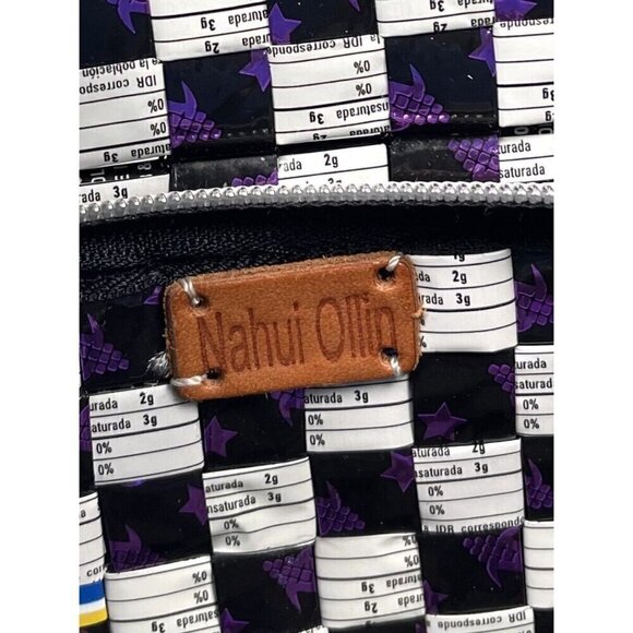 NAHUI OLLIN Womens 12"x5" Black/Purple Wrapper Envelope CLUTCH Handbag Purse EUC - Picture 7 of 7